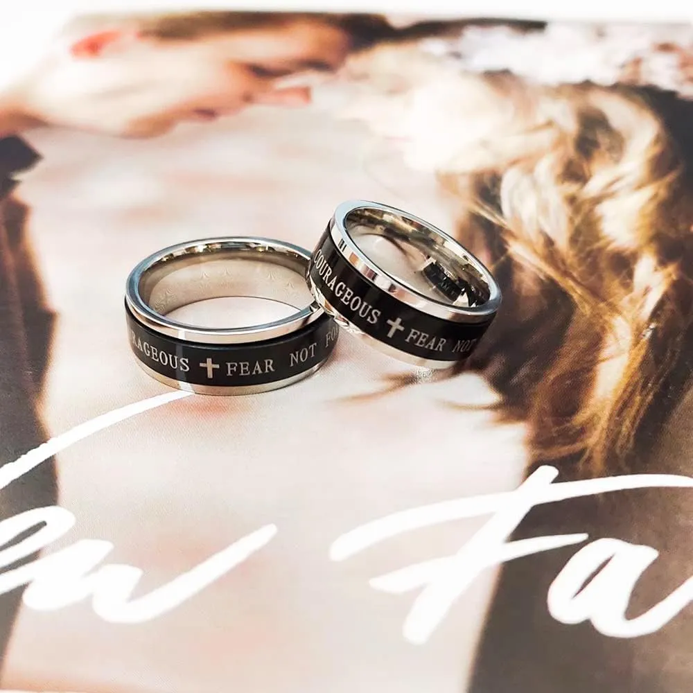 8MM Black Stainless Steel Ring Lord's Prayer Rotatable Wedding Band Spinner Fidget Christian Jesus Bible Cross Rings Anxiety Finger Stress Relief Jewelry Gifts for Men Women Boyfriend Birthday