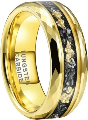 8mm Silver/Black/Gold Tungsten Rings for Men Women Meteorite Chips Gold Foil Galaxy Opal Inlay Promise Engagement Wedding Band Polished Shiny Comfort Fit