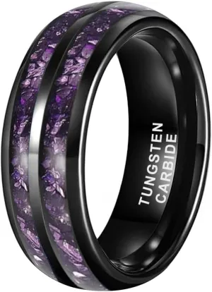 8mm Silver/Black/Gunmetal Purple Tungsten Rings for Men Women Amethyst Inlay Fashion Engagement Promise Wedding Band Polished Comfort Fit