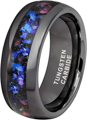 8mm Silver/Black/Gunmetal Tungsten Rings for Men Women Orion Nebula Opal Galaxy Fragment Inlay Fashion Jewelry Engagement Wedding Promise Band Polished Shiny Comfort Fit