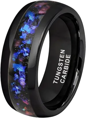 8mm Silver/Black/Gunmetal Tungsten Rings for Men Women Orion Nebula Opal Galaxy Fragment Inlay Fashion Jewelry Engagement Wedding Promise Band Polished Shiny Comfort Fit