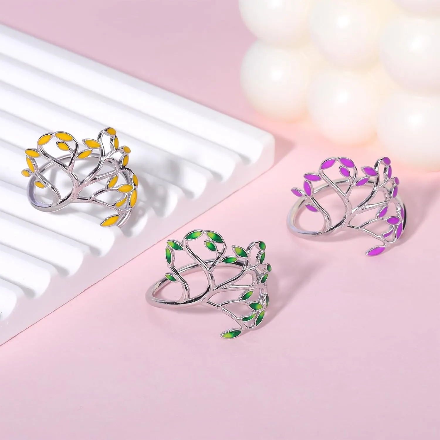 925 Sterling Silver Rings Tree of Life Ring Personalized Rings Branch Ring Enamel Ring Adjustable Rings Jewelry Gifts for Women
