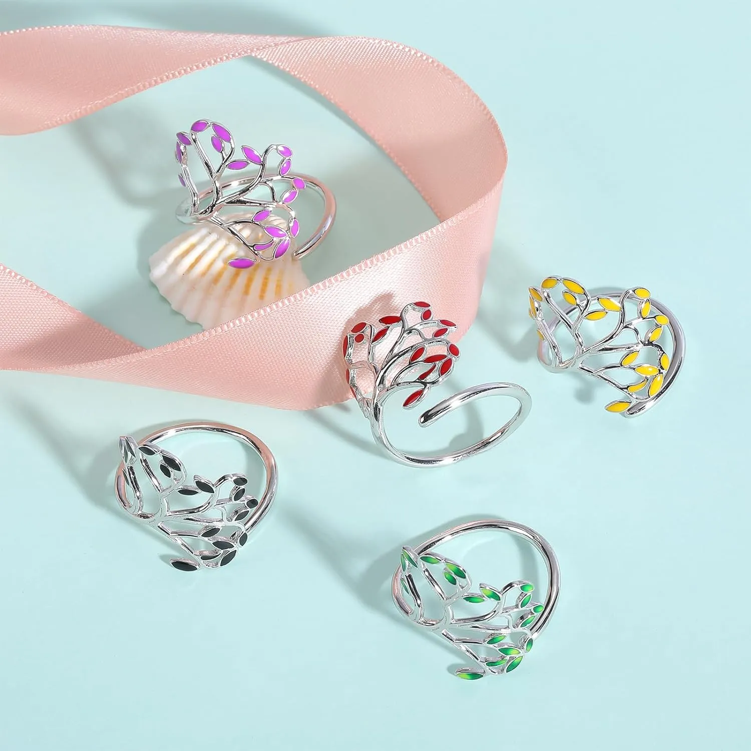 925 Sterling Silver Rings Tree of Life Ring Personalized Rings Branch Ring Enamel Ring Adjustable Rings Jewelry Gifts for Women