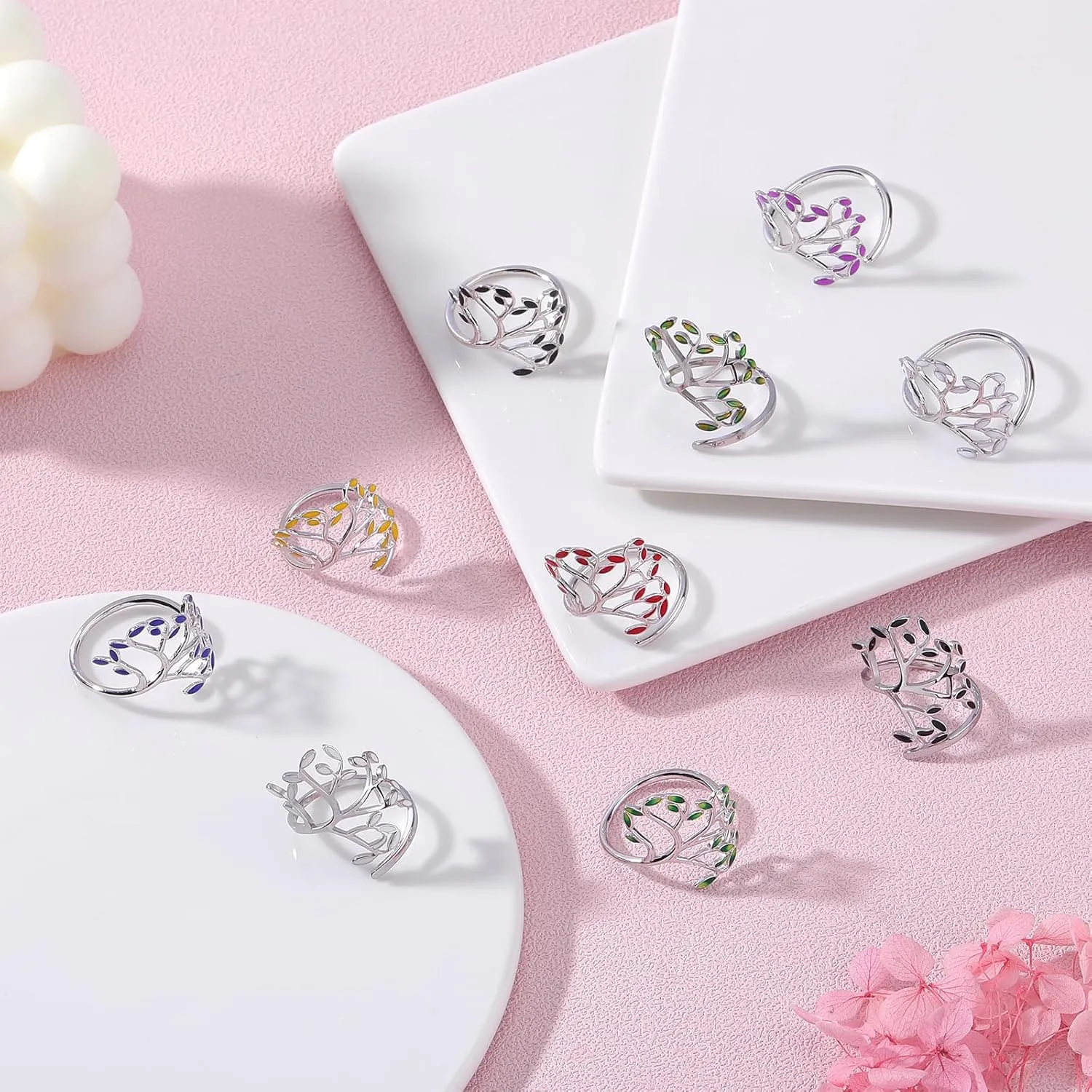 925 Sterling Silver Rings Tree of Life Ring Personalized Rings Branch Ring Enamel Ring Adjustable Rings Jewelry Gifts for Women