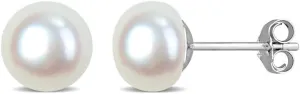 925 Sterling Silver White Cultured Freshwater Pearl Stud Earrings - A  Quality, for Men & Women - Available in Sterling Silver or Yellow Gold Plated - Sizes 6mm, 7mm, 8mm