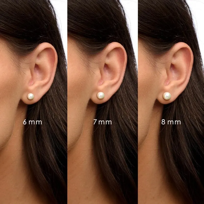 925 Sterling Silver White Cultured Freshwater Pearl Stud Earrings - A  Quality, for Men & Women - Available in Sterling Silver or Yellow Gold Plated - Sizes 6mm, 7mm, 8mm