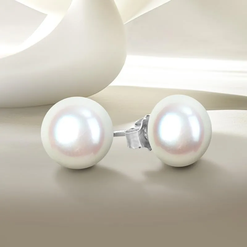 925 Sterling Silver White Cultured Freshwater Pearl Stud Earrings - A  Quality, for Men & Women - Available in Sterling Silver or Yellow Gold Plated - Sizes 6mm, 7mm, 8mm