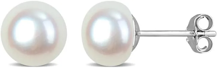 925 Sterling Silver White Cultured Freshwater Pearl Stud Earrings - A  Quality, for Men & Women - Available in Sterling Silver or Yellow Gold Plated - Sizes 6mm, 7mm, 8mm