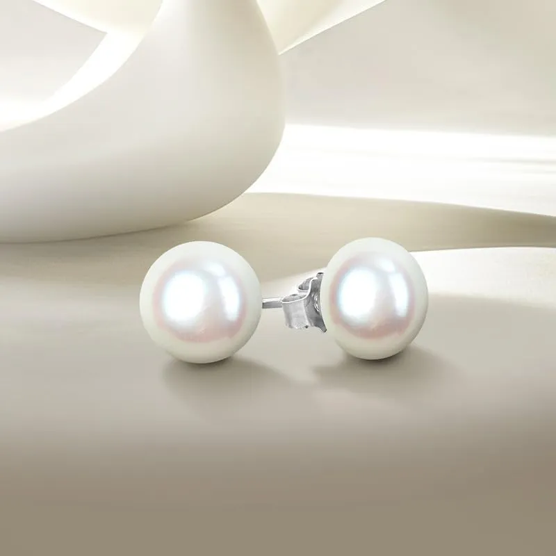 925 Sterling Silver White Cultured Freshwater Pearl Stud Earrings - A  Quality, for Men & Women - Available in Sterling Silver or Yellow Gold Plated - Sizes 6mm, 7mm, 8mm