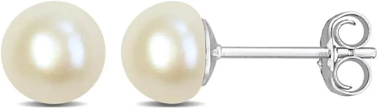 925 Sterling Silver White Cultured Freshwater Pearl Stud Earrings - A  Quality, for Men & Women - Available in Sterling Silver or Yellow Gold Plated - Sizes 6mm, 7mm, 8mm