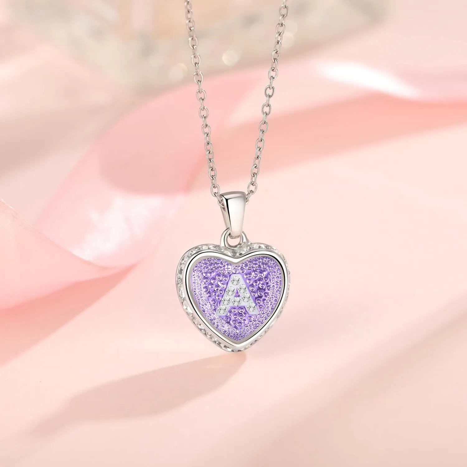 Ahiller Heart Initial Necklace,Crystal Diamond Letter Pendant,18 3" Adjustable Necklaces for Women Trendy Name Jewelry Purple