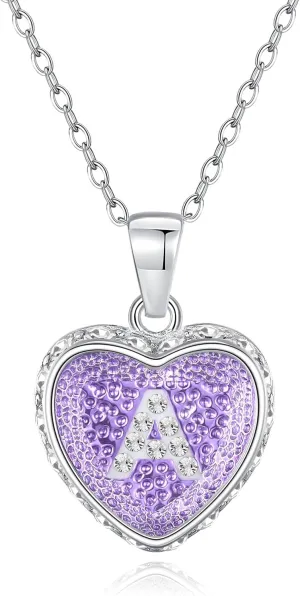 Ahiller Heart Initial Necklace,Crystal Diamond Letter Pendant,18 3" Adjustable Necklaces for Women Trendy Name Jewelry Purple