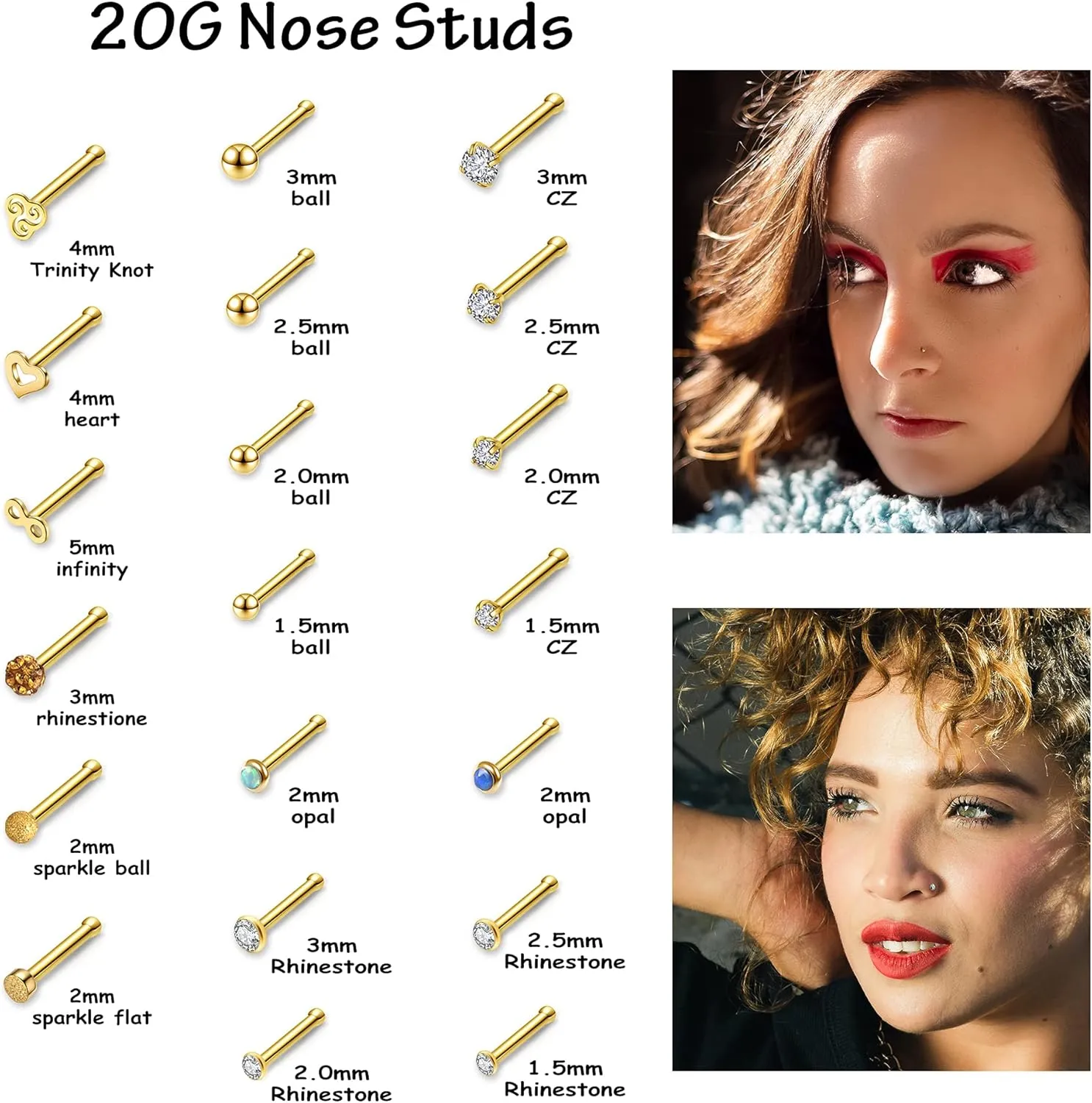 AllerPierce 20G Nose Rings Set 30-40Pcs Bone Screw L Shaped Studs Hypoallergenic Tragus Cartilage Ring Hoop Stainless Steel Piercing Jewelry for Women Men