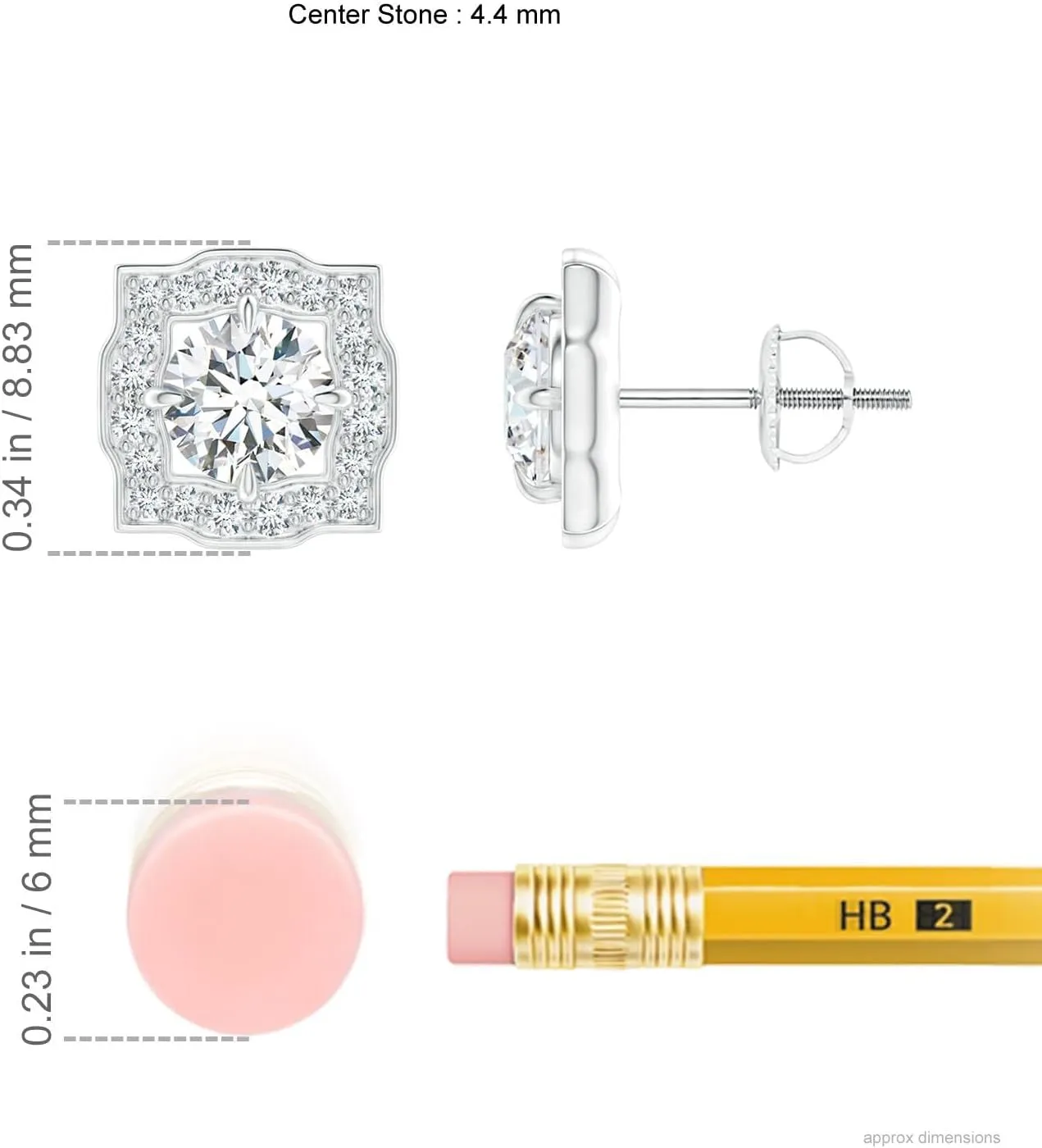 ANGARA Lab Grown Art Deco Inspired Round Diamond Halo Solitaire Studs in 14K Solid Gold/Platinum | April Birthstone, Birthday, Engagement, Anniversary, Wedding Jewelry Gift for Women