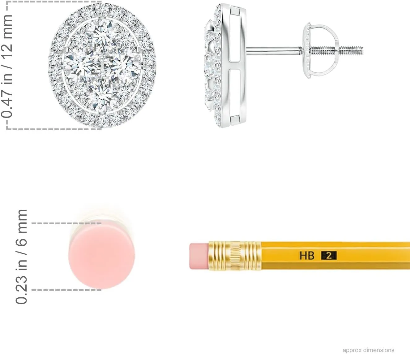 ANGARA Lab Grown Oval Composite Diamond Halo Studs in 14K Solid Gold/Platinum | April Birthstone, Birthday, Engagement, Anniversary, Wedding Jewelry Gift for Women