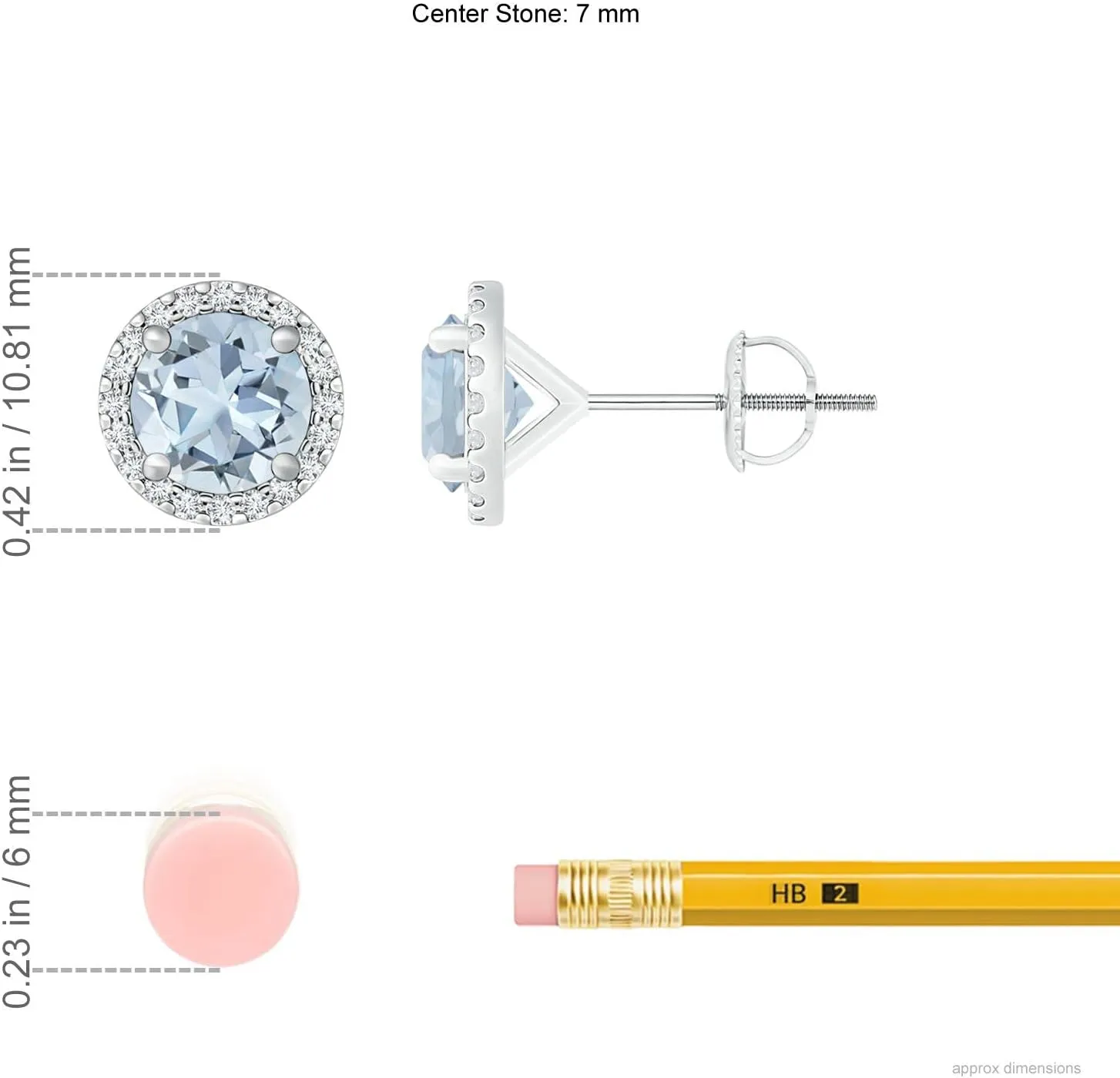 ANGARA Natural Classic Aquamarine and Diamond Halo Stud Earrings in 14K Solid Gold/Platinum | March Birthstone, Birthday, Engagement, Anniversary, Wedding Jewelry Gift for Women