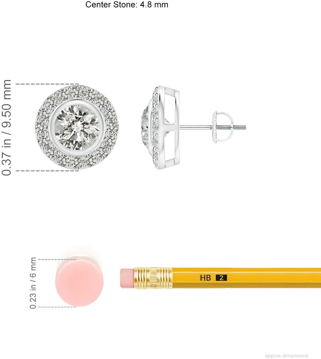 ANGARA Natural Solitaire Bezel-Set Round Diamond Halo Stud Earrings in 14K Solid Gold/Platinum | April Birthstone, Birthday, Engagement, Anniversary, Wedding Jewelry Gift for Women