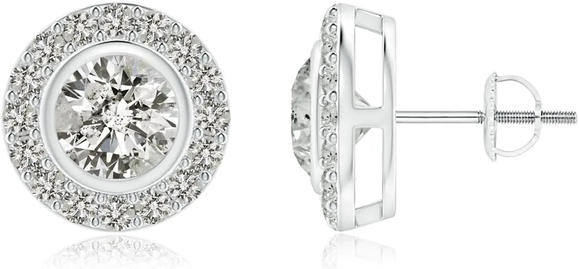 ANGARA Natural Solitaire Bezel-Set Round Diamond Halo Stud Earrings in 14K Solid Gold/Platinum | April Birthstone, Birthday, Engagement, Anniversary, Wedding Jewelry Gift for Women