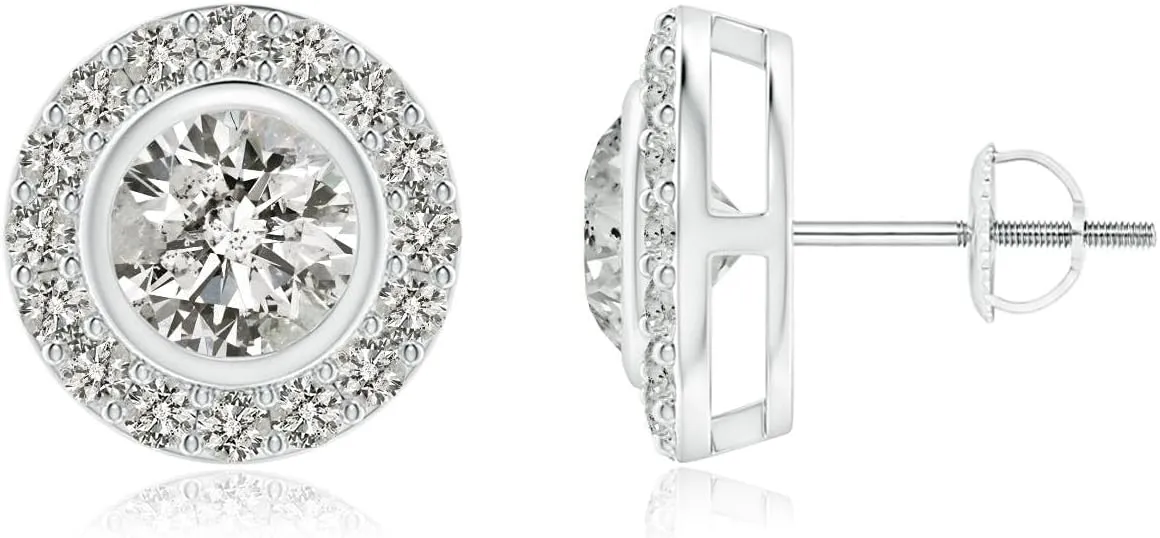 ANGARA Natural Solitaire Bezel-Set Round Diamond Halo Stud Earrings in 14K Solid Gold/Platinum | April Birthstone, Birthday, Engagement, Anniversary, Wedding Jewelry Gift for Women