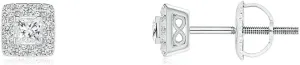 ANGARA Natural V-Prong Set Princess-Cut Diamond Halo Stud Earrings in 14K Solid Gold/Platinum | April Birthstone, Birthday, Engagement, Anniversary, Wedding Jewelry Gift for Women