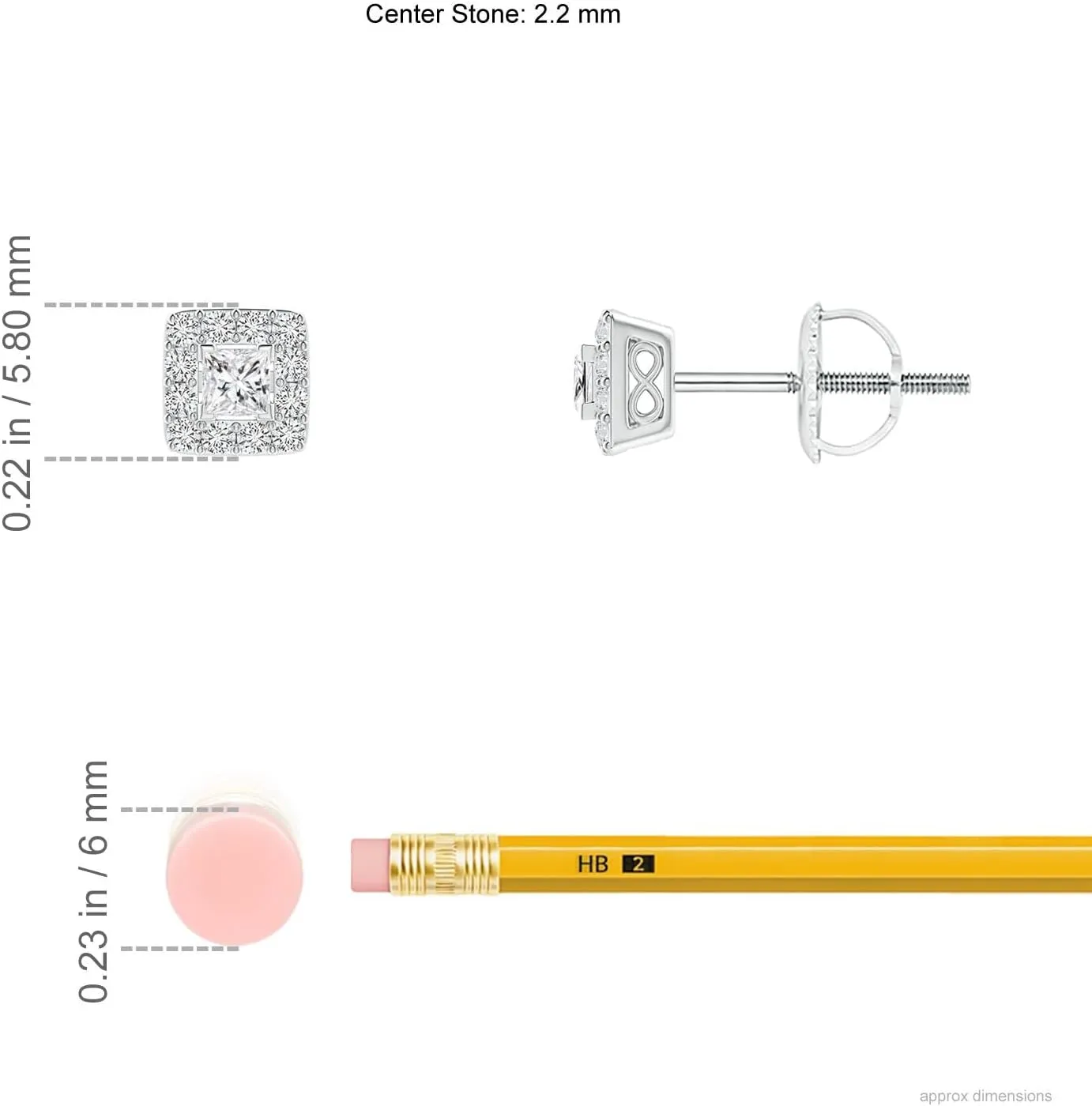 ANGARA Natural V-Prong Set Princess-Cut Diamond Halo Stud Earrings in 14K Solid Gold/Platinum | April Birthstone, Birthday, Engagement, Anniversary, Wedding Jewelry Gift for Women