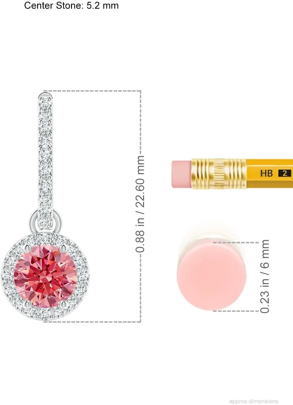 ANGARA Round Lab Grown Fancy Intense Pink Diamond Dangle Earrings with Halo in 14K Solid Gold/Platinum | Birthday, Engagement, Anniversary, Wedding Jewelry Gift for Women