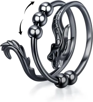 Anti Anxiety Ring 925 Sterling Silver Chinese Dragon Adjustable Anxiety Fidget Rings With Bead Spinner Rings Dragon Jewelry Gifts for Men Women
