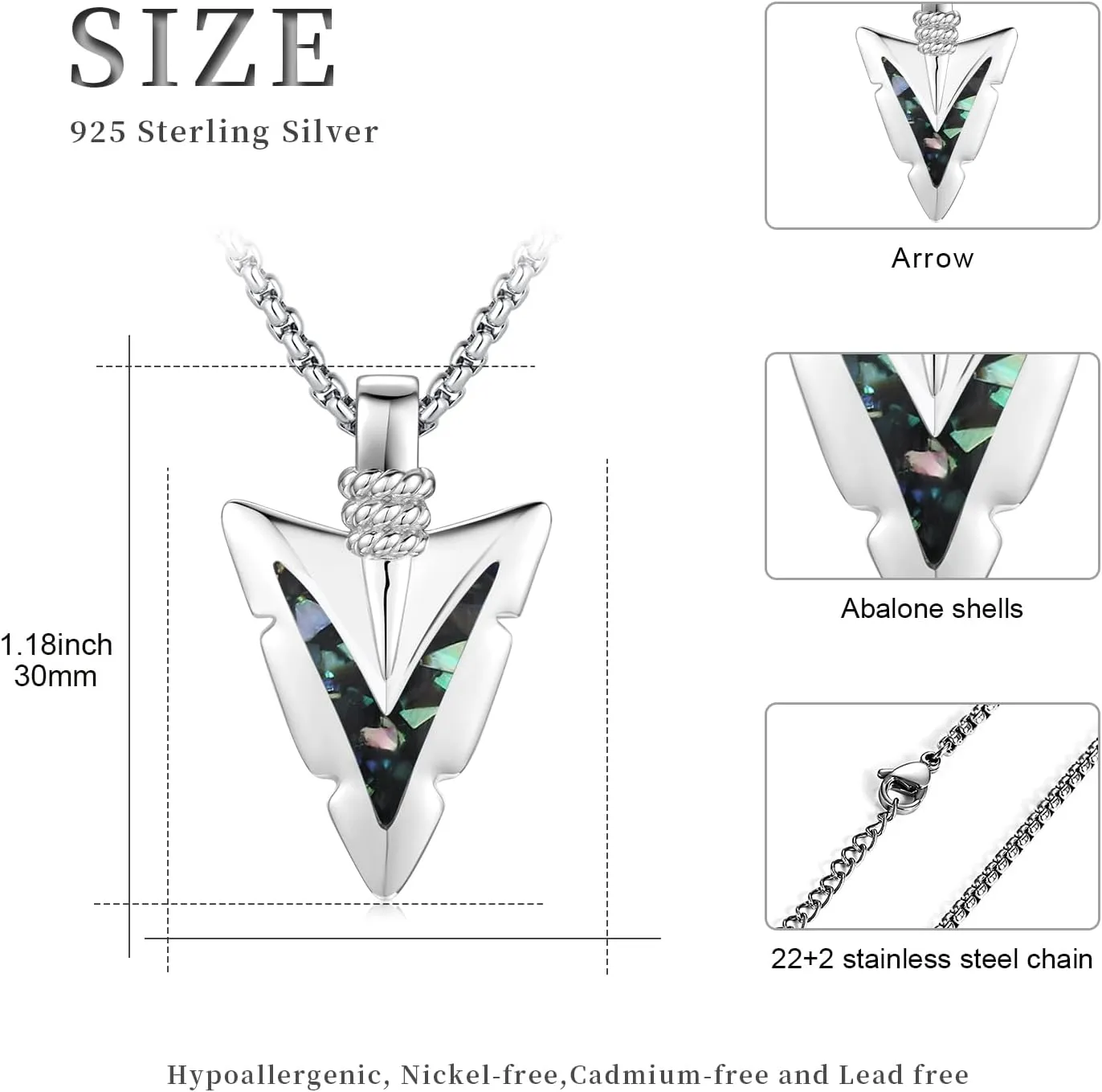 Arrowhead Necklace 925 Sterling Silver Arrow Pendant Necklace Jewelry Gifts for Men Women