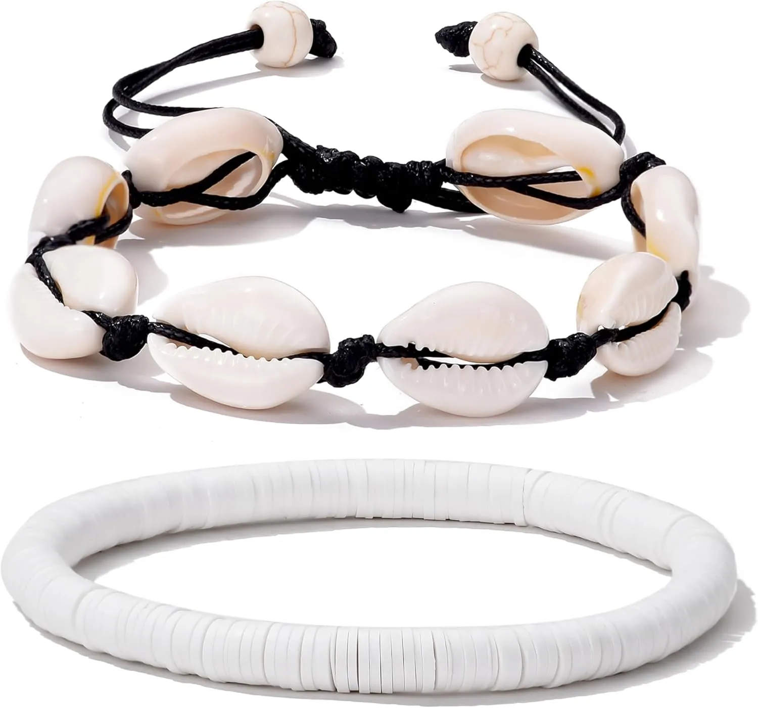 ATIMIGO Adjustable Nature Puka Shell Ankle Bracelet Cowrie Shell Anklet Handmade Boho Hawaiian Beach Surfer Seashell Braided Anklet Foot Jewelry for Women
