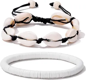 ATIMIGO Adjustable Nature Puka Shell Ankle Bracelet Cowrie Shell Anklet Handmade Boho Hawaiian Beach Surfer Seashell Braided Anklet Foot Jewelry for Women