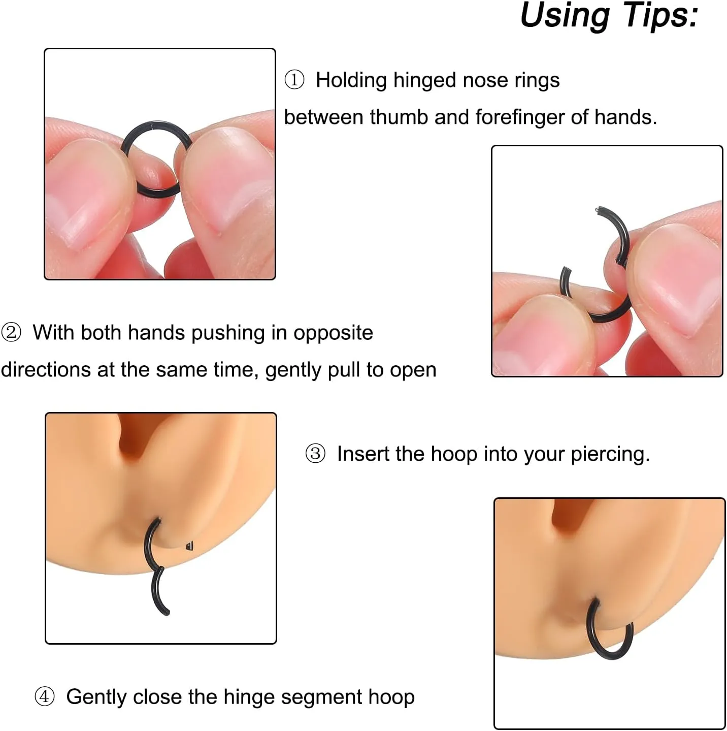 Aumeo 14G 16G 18G 20G Nose Ring Hoop Stainless Steel Hinged Segment Rings Hoops Nose Clicker Ring Tragus Helix Cartilage Daith Rook Earring Piercing Jewelry for Women Men