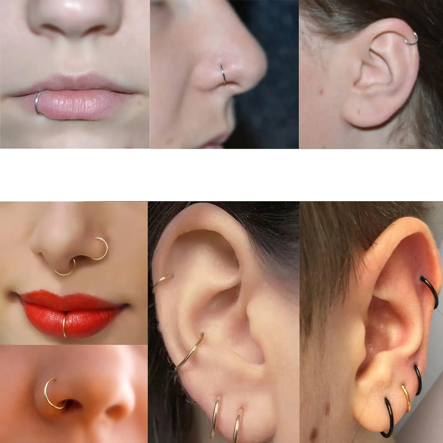 Aumeo 14G 16G 18G 20G Nose Ring Hoop Stainless Steel Hinged Segment Rings Hoops Nose Clicker Ring Tragus Helix Cartilage Daith Rook Earring Piercing Jewelry for Women Men