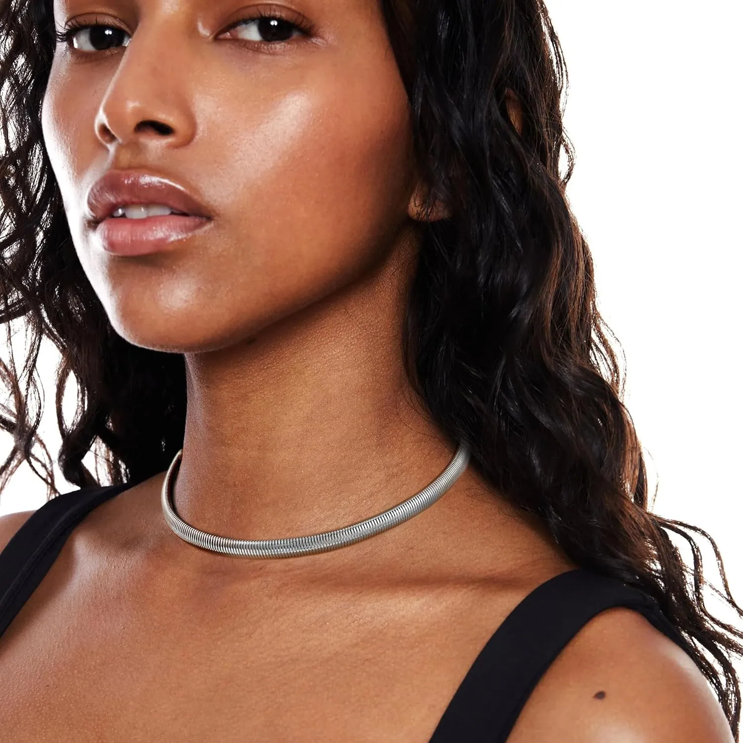 Badu Chunky Gold Stainless Steel Choker Necklace For Women Stretch Snake Shain Non Tarnish Gold Triple Necklace