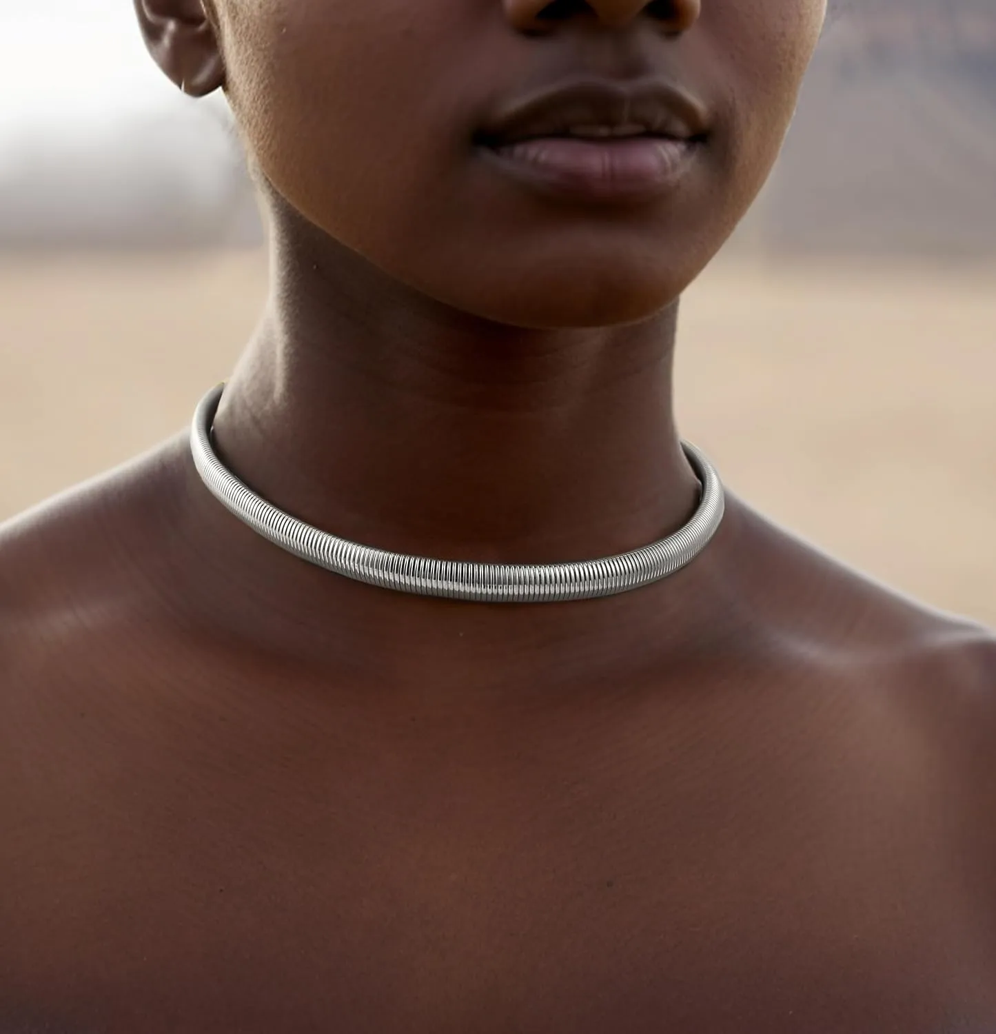 Badu Chunky Gold Stainless Steel Choker Necklace For Women Stretch Snake Shain Non Tarnish Gold Triple Necklace
