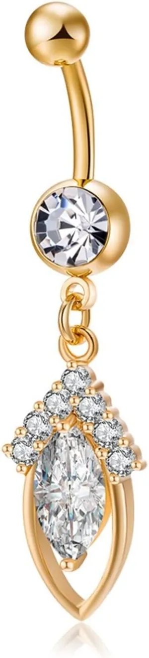 Belly Ring for Women, Navel Rings Gothic Cubic Zirconia Gold Surgical Steel Teardrop 5.1G for Women Mother Body Piercing Jewelry