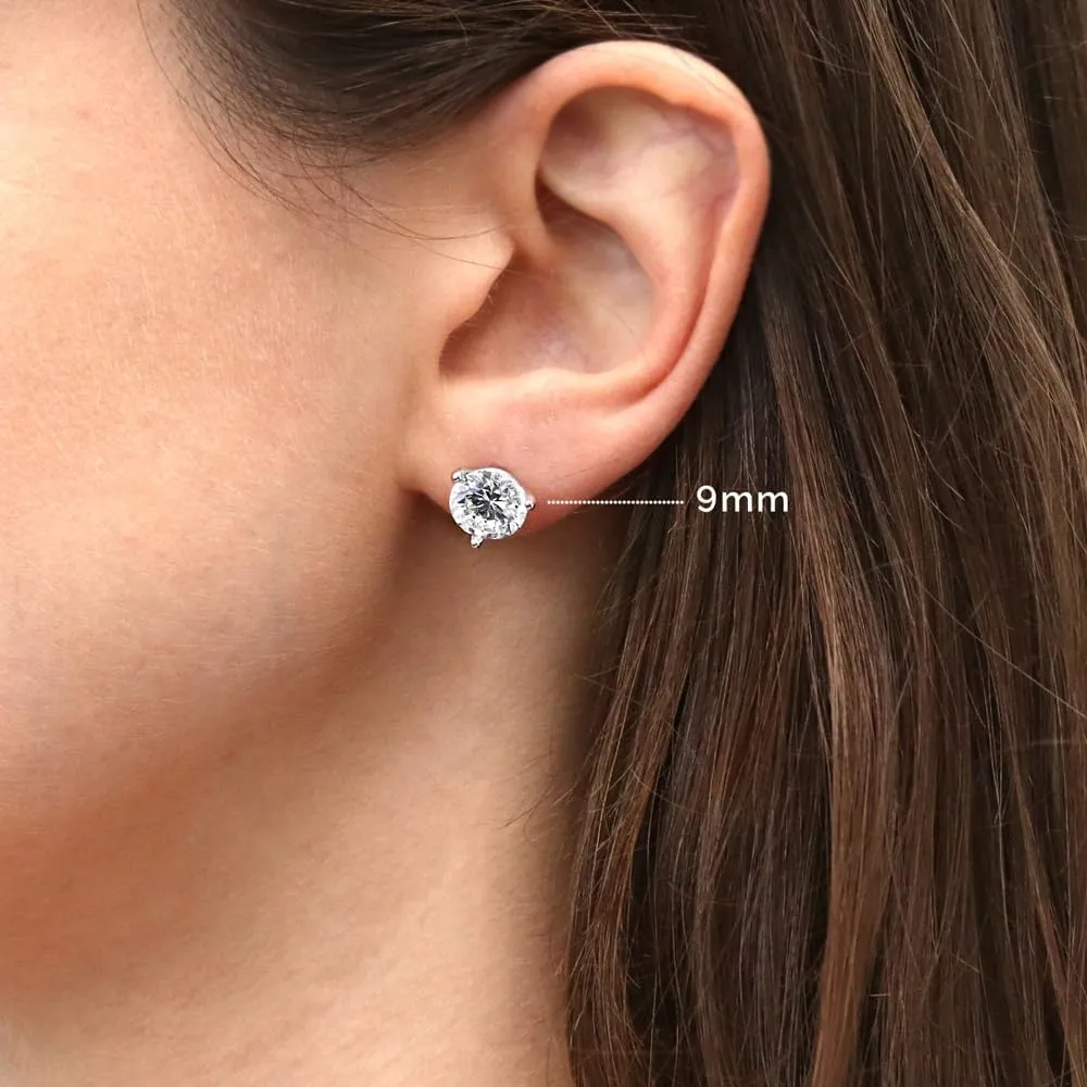 BERRICLE Sterling Silver Solitaire Round Cut Cubic Zirconia CZ Statement Anniversary Stud Earrings for Unisex, Rhodium Plated, Size 4mm - 9mm