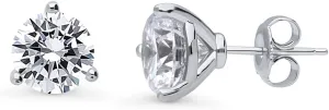BERRICLE Sterling Silver Solitaire Round Cut Cubic Zirconia CZ Statement Anniversary Stud Earrings for Unisex, Rhodium Plated, Size 4mm - 9mm