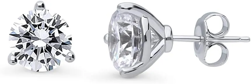 BERRICLE Sterling Silver Solitaire Round Cut Cubic Zirconia CZ Statement Anniversary Stud Earrings for Unisex, Rhodium Plated, Size 4mm - 9mm