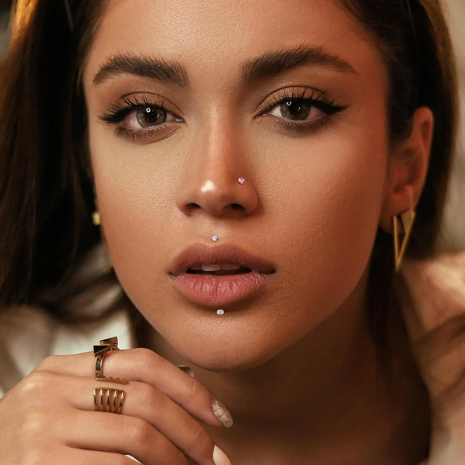 Besteel 28 Pcs Threadless Nose Rings Studs Set CZ Opal Surgical Steel Lip Nostril Labret Monroe Medusa Piercing Jewelry Push in Tragus Conch Helix Flat Back Earrings for Women Men 16G 18G 20G 6/8mm