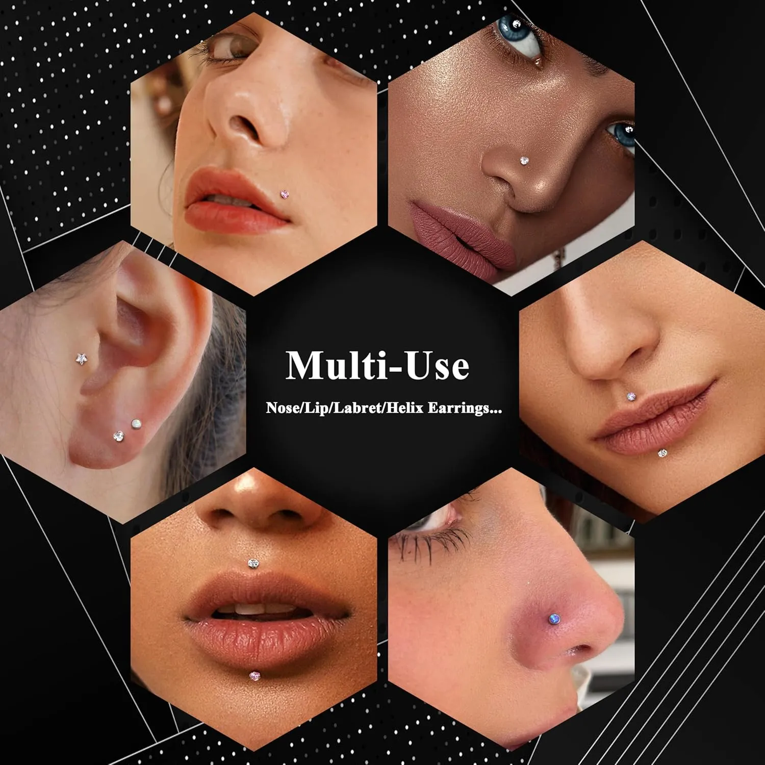 Besteel 28 Pcs Threadless Nose Rings Studs Set CZ Opal Surgical Steel Lip Nostril Labret Monroe Medusa Piercing Jewelry Push in Tragus Conch Helix Flat Back Earrings for Women Men 16G 18G 20G 6/8mm