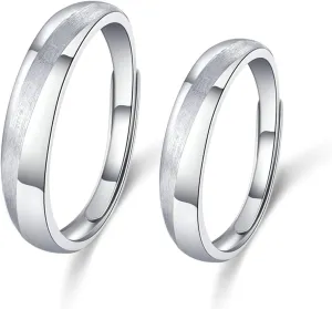 Beydodo Couple Engagement Rings Set for Men and Women, Matching Wedding Rings for Couples Brushed and Polished Finished - Adjustable Ring 925 Silver