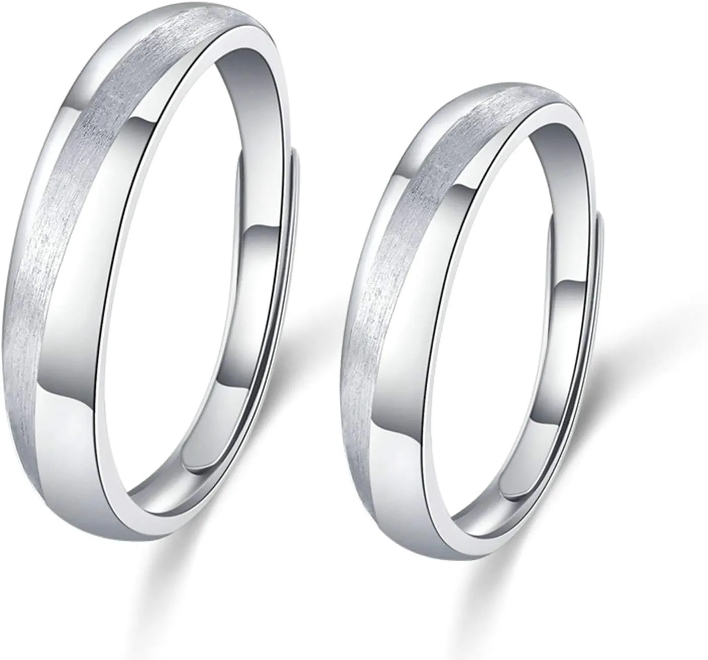Beydodo Couple Engagement Rings Set for Men and Women, Matching Wedding Rings for Couples Brushed and Polished Finished - Adjustable Ring 925 Silver