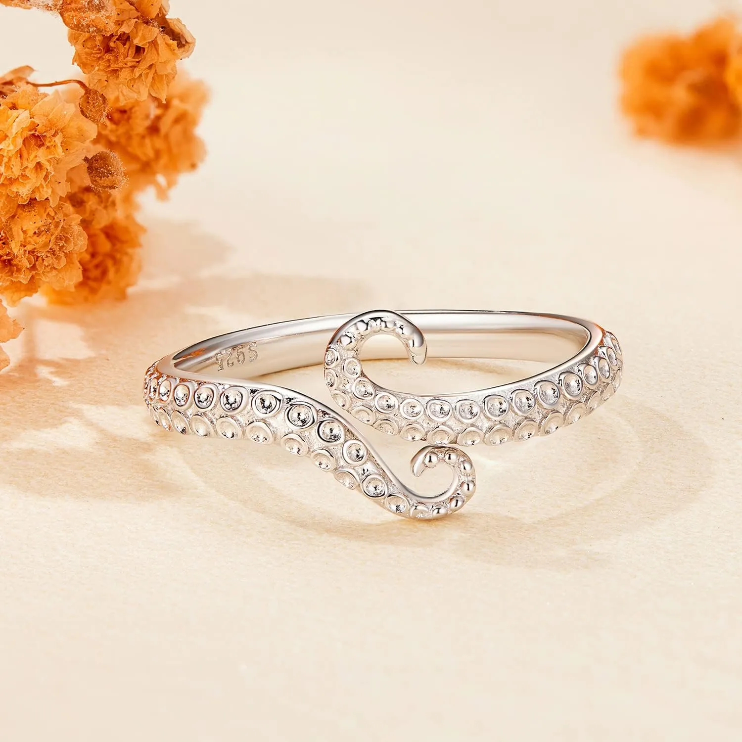 BISAER Snake Ring Adjustable Rings For Women 925 Sterling Silver Evil Eye Rings Gothic Vintage Octopus Dragonfly Moon Cat Stackable Ring For Women