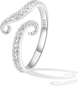 BISAER Snake Ring Adjustable Rings For Women 925 Sterling Silver Evil Eye Rings Gothic Vintage Octopus Dragonfly Moon Cat Stackable Ring For Women