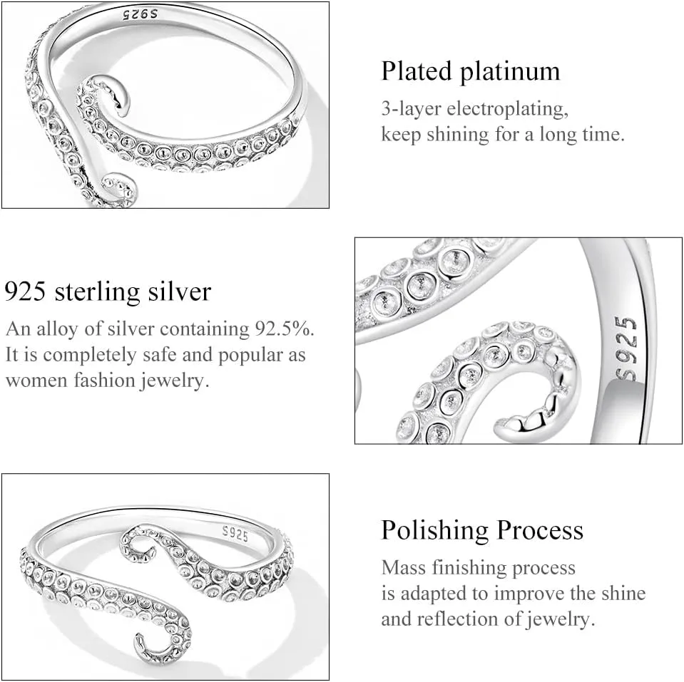 BISAER Snake Ring Adjustable Rings For Women 925 Sterling Silver Evil Eye Rings Gothic Vintage Octopus Dragonfly Moon Cat Stackable Ring For Women