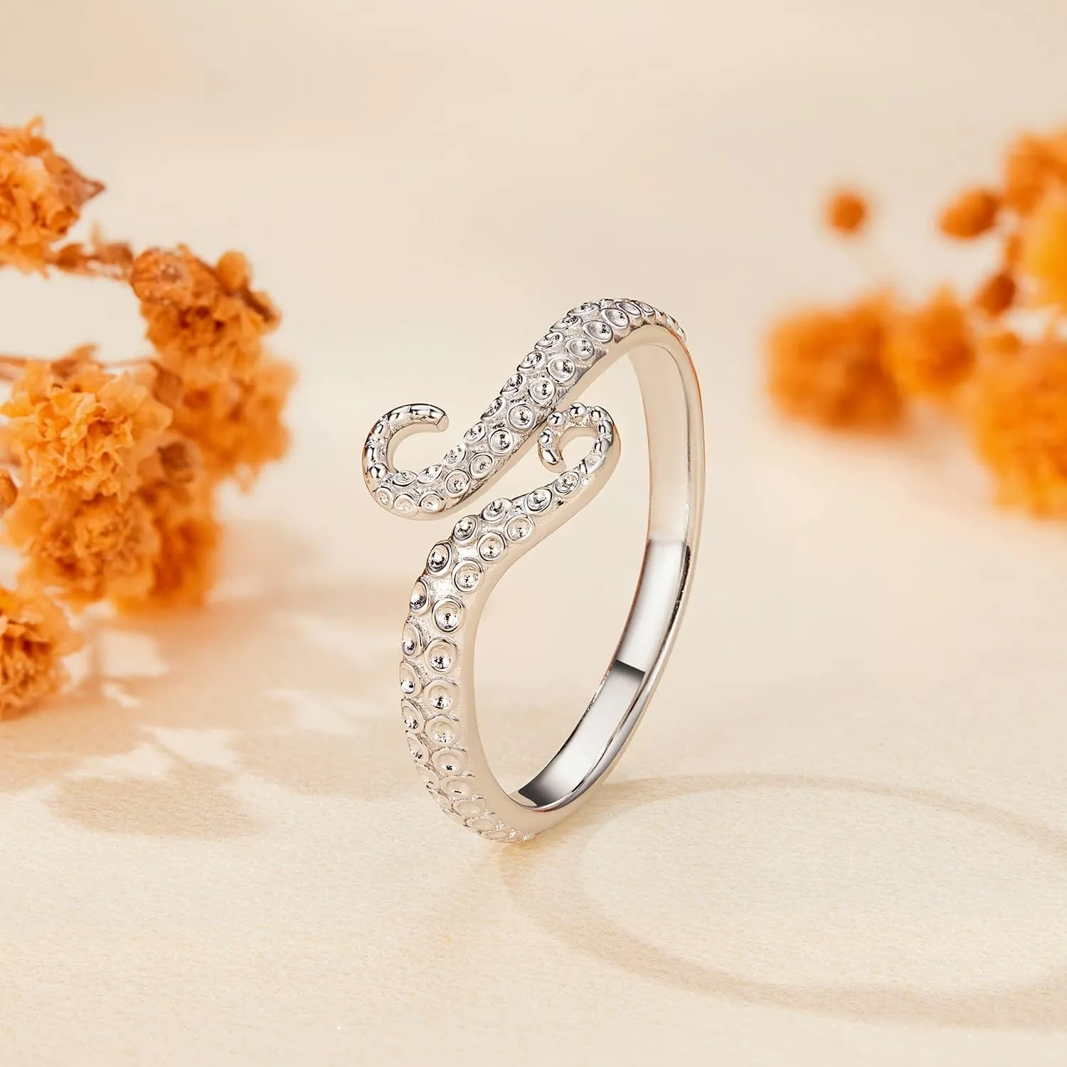 BISAER Snake Ring Adjustable Rings For Women 925 Sterling Silver Evil Eye Rings Gothic Vintage Octopus Dragonfly Moon Cat Stackable Ring For Women