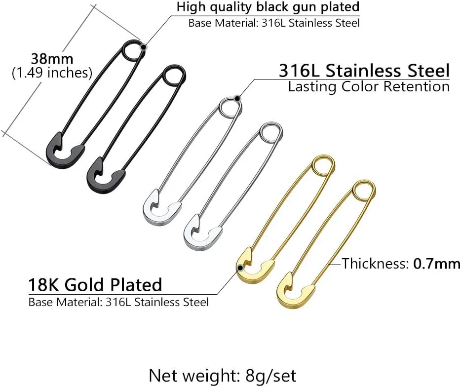 Black Gold Stainless Steel Earring Set for Men Women Goth Gothic Jewelry Punk Spiked Spike Earrings(with Box)