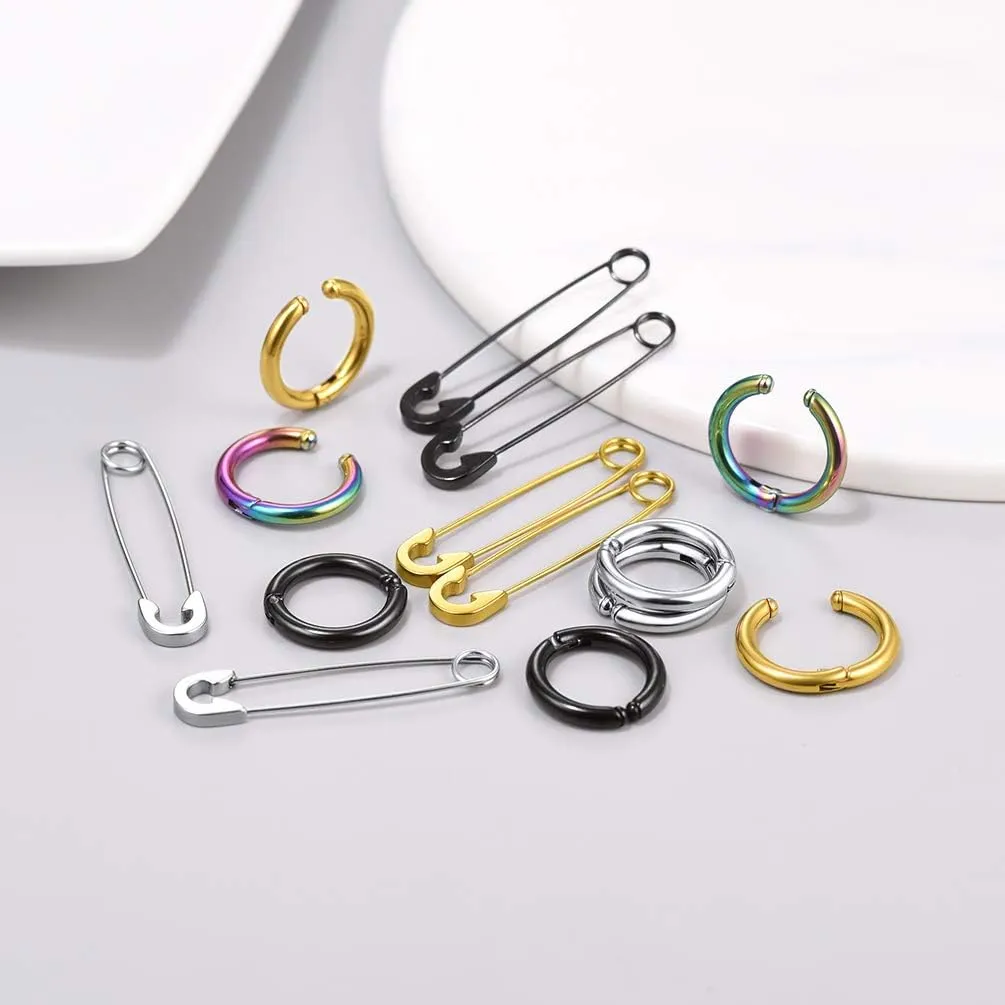 Black Gold Stainless Steel Earring Set for Men Women Goth Gothic Jewelry Punk Spiked Spike Earrings(with Box)