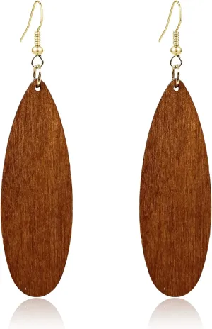Bohemian Wooden Earrings for Women African Natural Wood Teardrop Dangle Drop Earrings Lightweight Handmade Wood Geometric Earrings Sets Jewelry