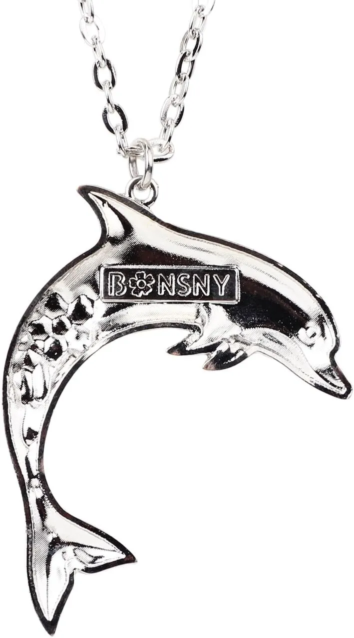 BONSNY Ocean Collection BLUE Statement Enamel Alloy Dolphin Necklace Pendant 18"